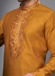 Mustard Yellow Embroidered Mens Kurta Pajama